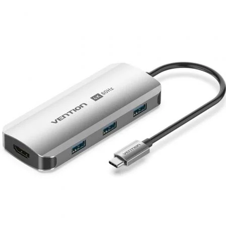 Vention TQDHB Hub USB Tipo-C con HDMI 4K, 3 USB y Puerto PD Gris Vention TQDHB Hub USB Tipo-C con HDMI 4K, 3 USB y Puerto PD Gris